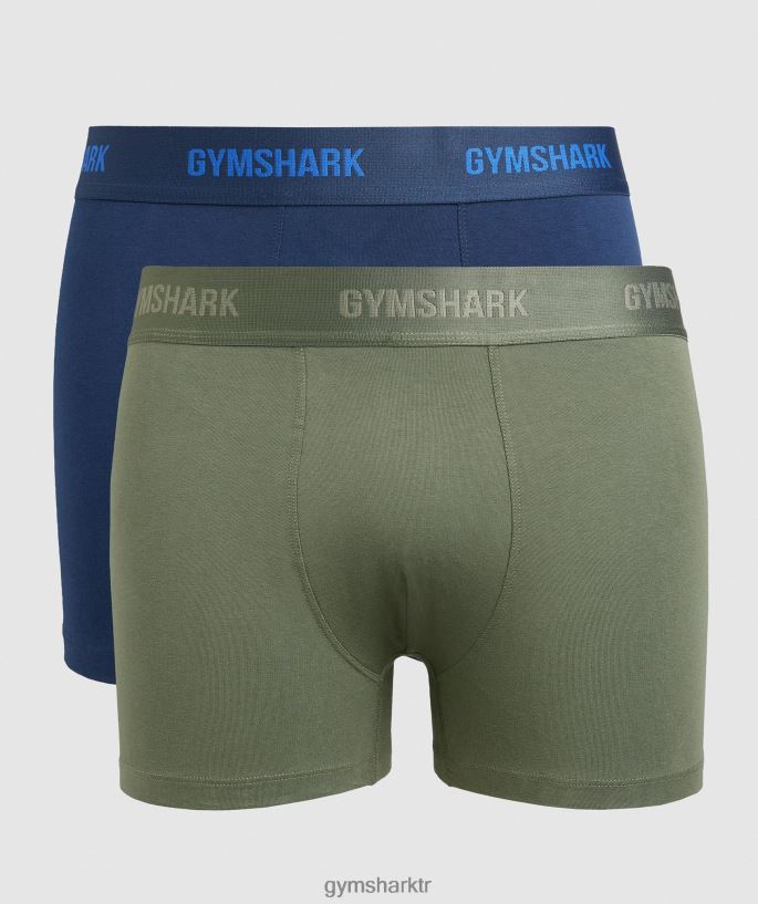 boksörler 2pk 8H4J021047 Gymshark Giyim erkekler çekirdek zeytin/lacivert