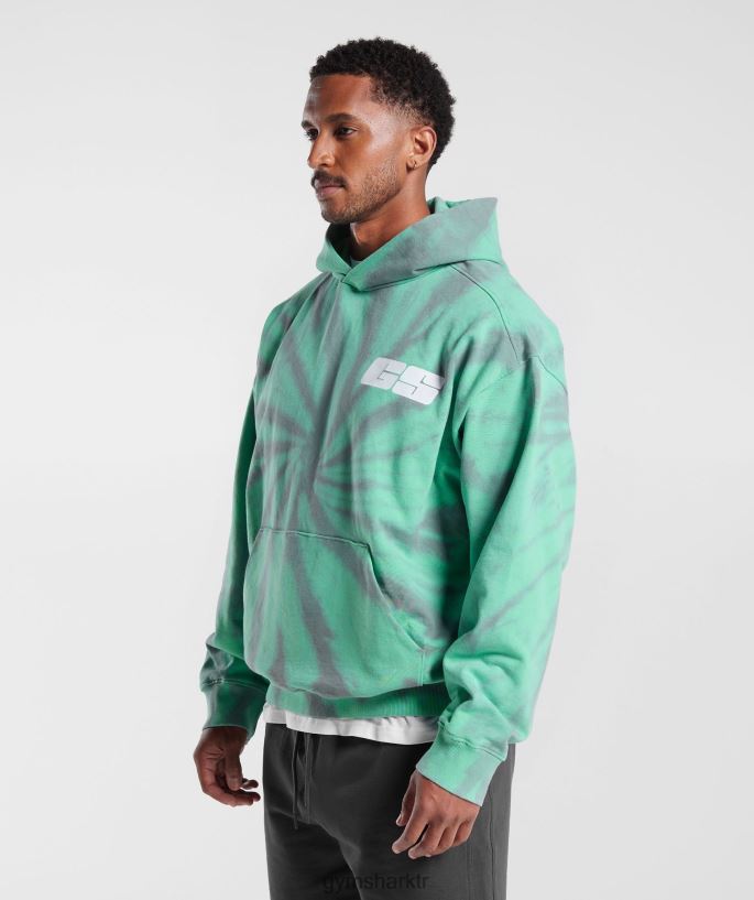 dinlenme günü kapşonlu 8H4J02799 Gymshark Giyim erkekler okside yeşil/siluet gri/spiral optik yıkama