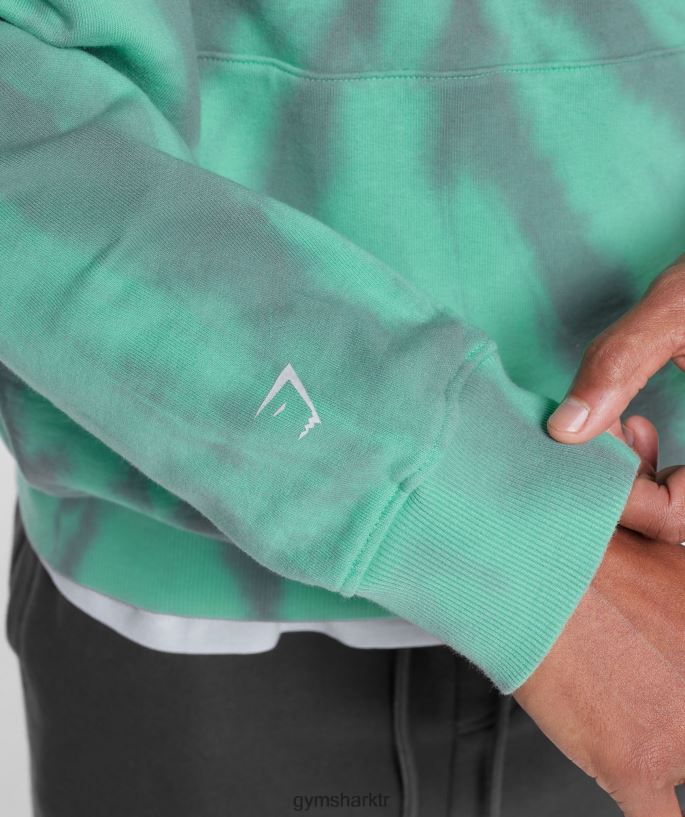 dinlenme günü kapşonlu 8H4J02799 Gymshark Giyim erkekler okside yeşil/siluet gri/spiral optik yıkama