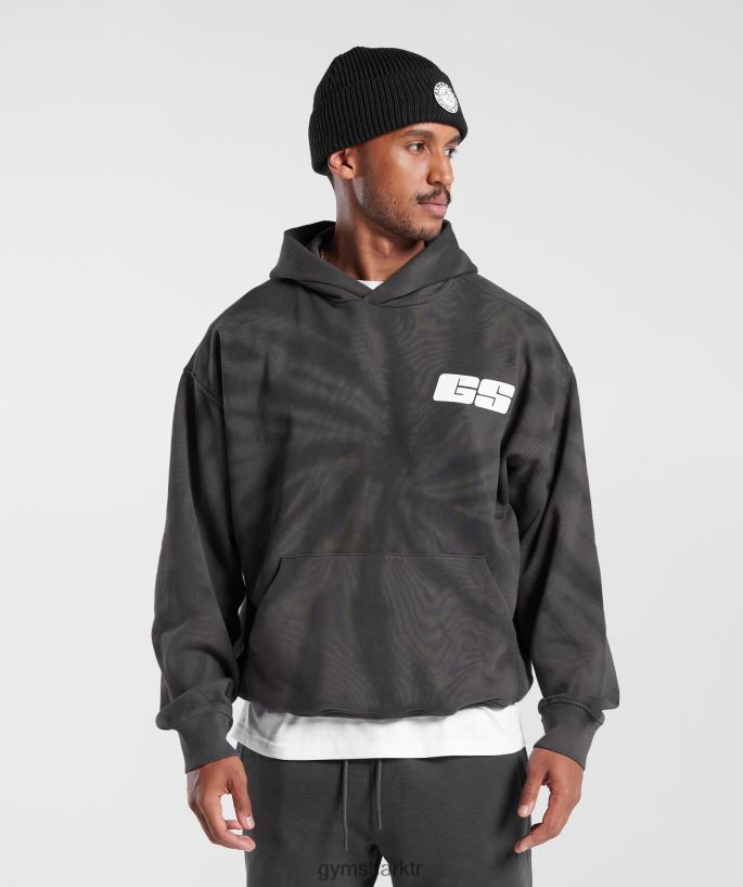 dinlenme günü kapşonlu 8H4J02803 Gymshark Giyim erkekler silüet gri/siyah/spiral optik yıkama