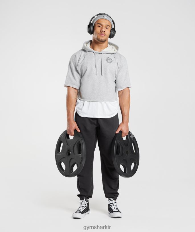 eski kısa kollu kırpılmış kapşonlu 8H4J02866 Gymshark Giyim erkekler açık gri marn