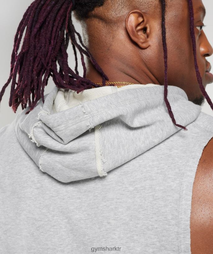 eski kollu kapşonlu 8H4J02853 Gymshark Giyim erkekler açık gri marn