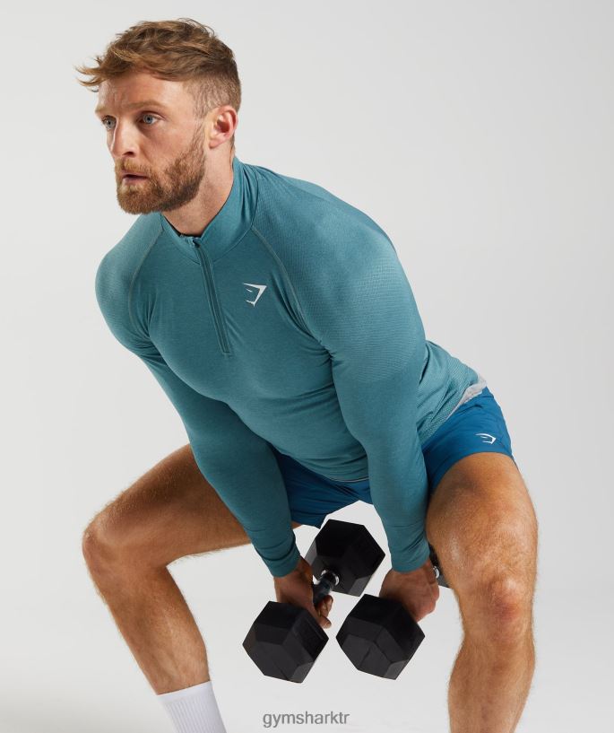 hayati 1/4 zip 8H4J02857 Gymshark Giyim erkekler gök gürültüsü mavisi/buzdağı mavisi