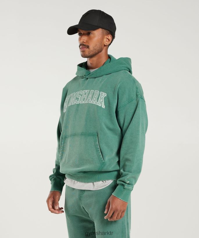 kolej kapşonlu 8H4J02875 Gymshark Giyim erkekler mürekkep deniz mavisi/asit yıkama