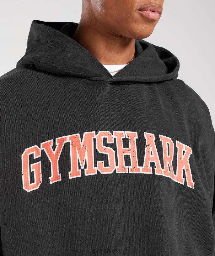 kolej kapşonlu 8H4J02877 Gymshark Giyim erkekler siyah/asit yıkama