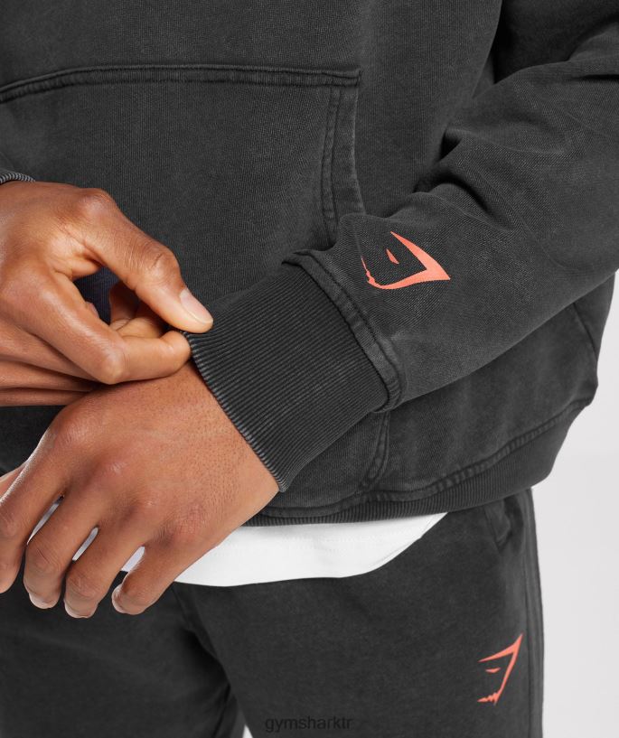 kolej kapşonlu 8H4J02877 Gymshark Giyim erkekler siyah/asit yıkama