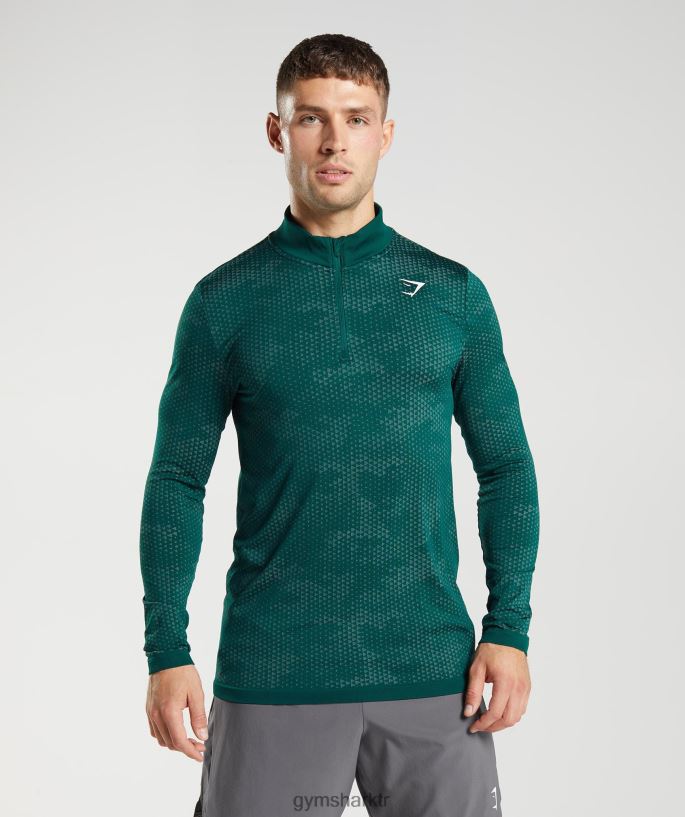 spor dikişsiz 1/4 zip 8H4J02807 Gymshark Giyim erkekler orman yeşili/hoya yeşili