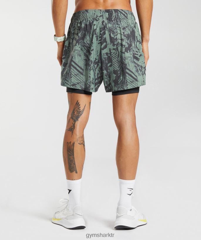 spor 5\" 2\'si 1 arada şort 8H4J02565 Gymshark Giyim erkekler söğüt yeşili/siyah