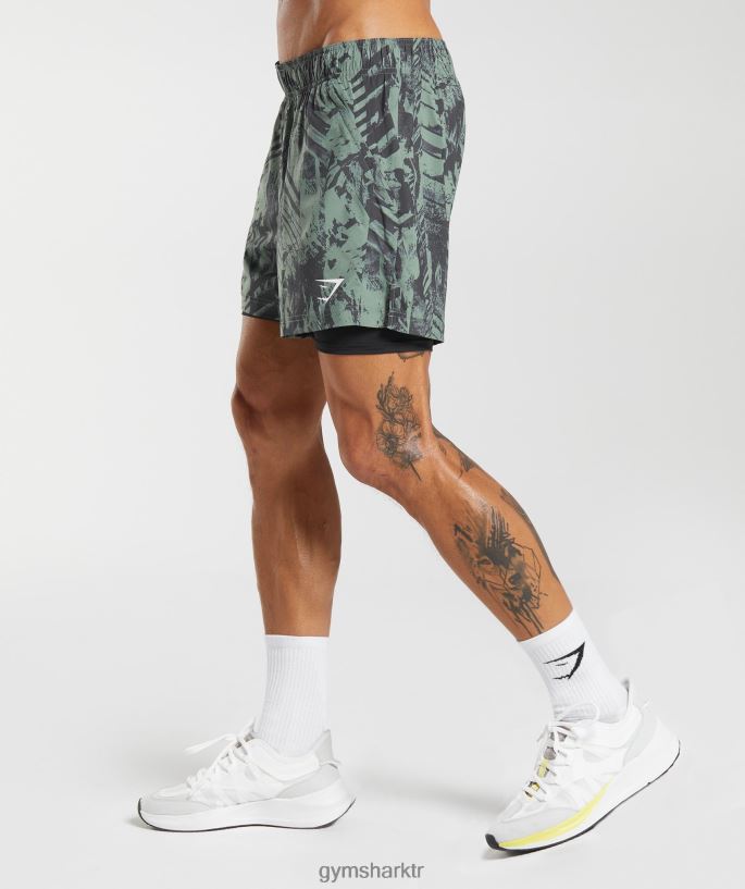 spor 5\" 2\'si 1 arada şort 8H4J02565 Gymshark Giyim erkekler söğüt yeşili/siyah
