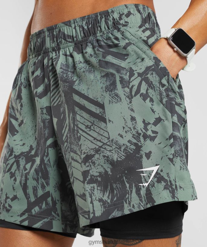 spor 5\" 2\'si 1 arada şort 8H4J02565 Gymshark Giyim erkekler söğüt yeşili/siyah