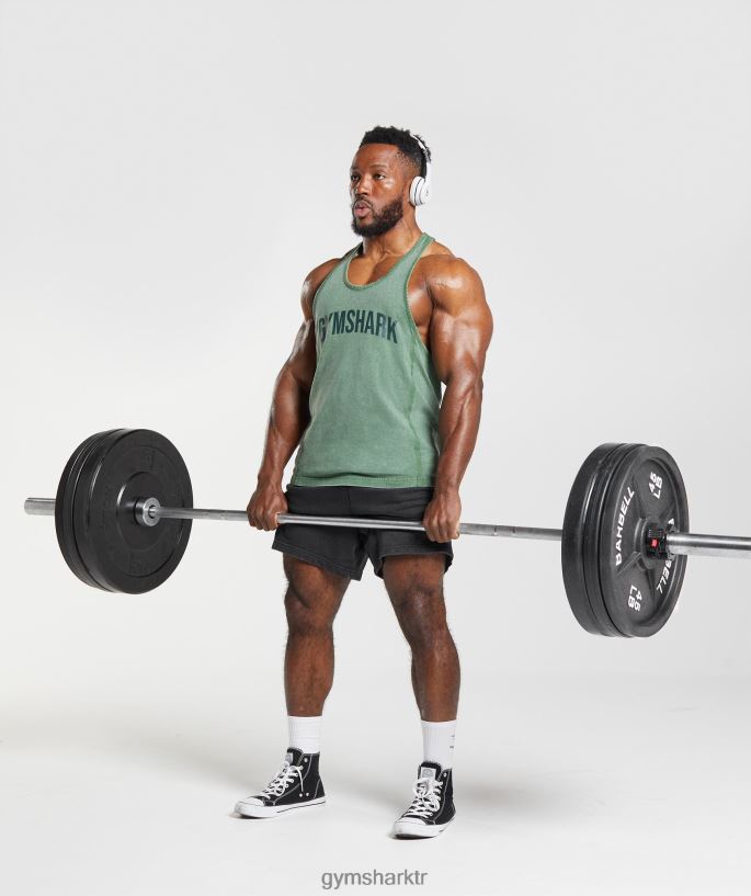 güç yıkanmış stringer 8H4J021001 Gymshark Giyim erkekler iguana yeşili