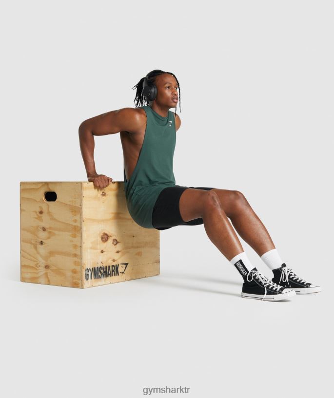 kritik 2.0 açılan kol tankı 8H4J02931 Gymshark Giyim erkekler koyu yeşil