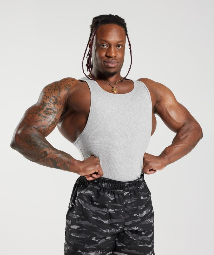 nervürlü tank 3pk 8H4J02908 Gymshark Giyim erkekler beyaz/siyah/taş gri kırçıllı
