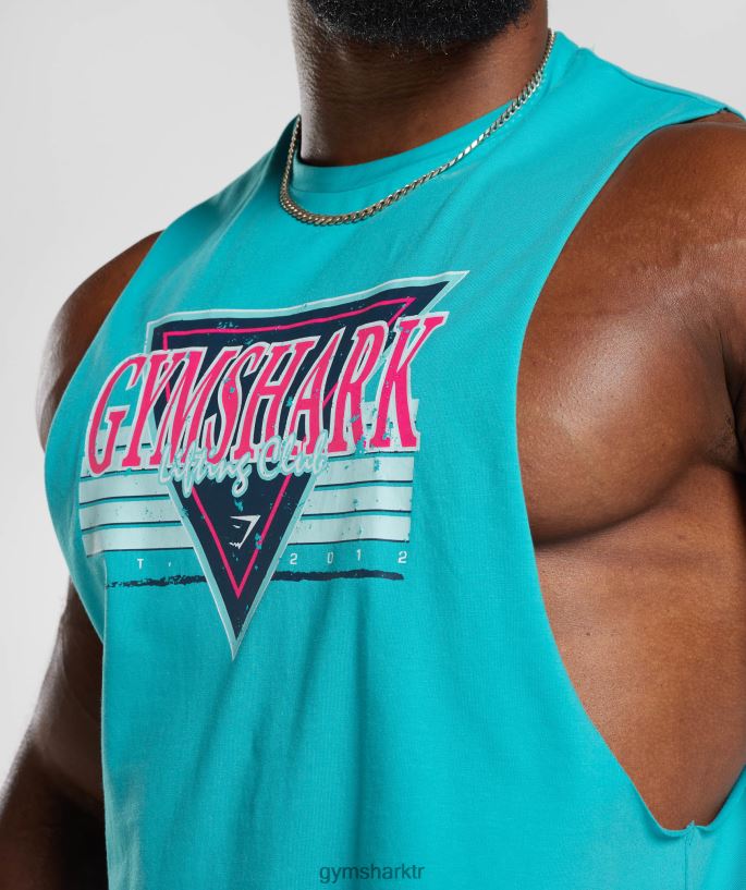retrowave açılan kol tankı 8H4J02893 Gymshark Giyim erkekler ege mavisi