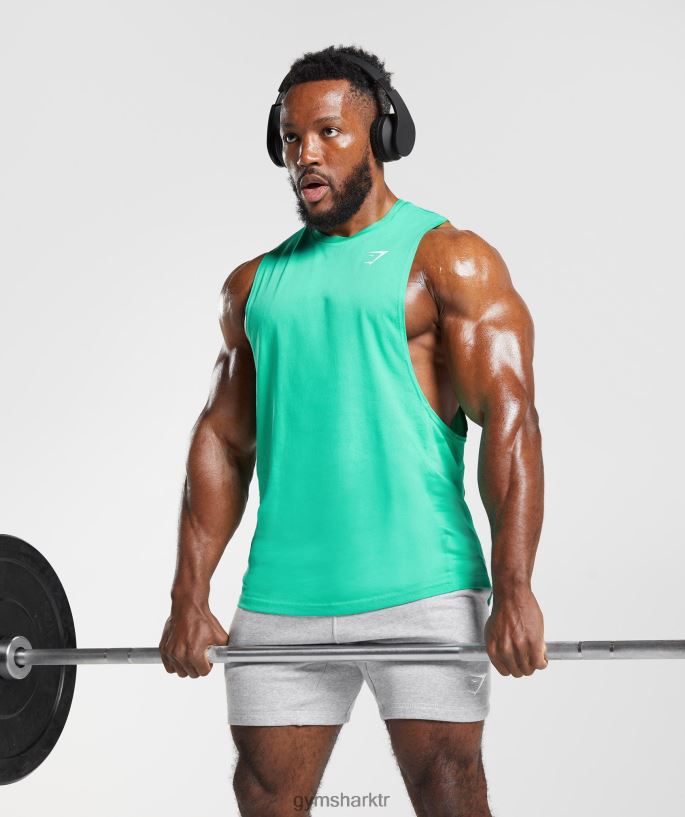 tepki bırak kol tankı 8H4J02955 Gymshark Giyim erkekler tropik yeşil