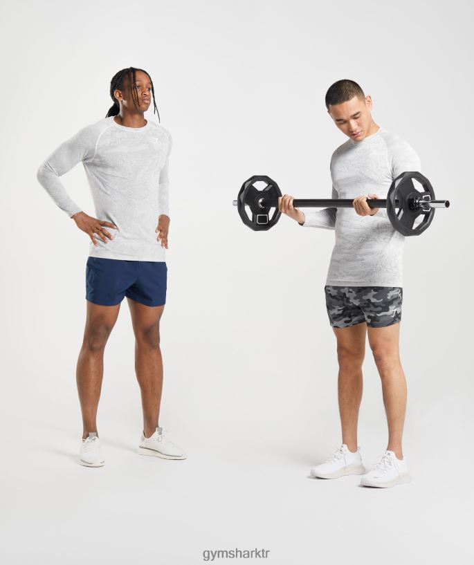 Geo dikişsiz uzun kollu t-shirt 8H4J02596 Gymshark Giyim erkekler kırık beyaz/açık gri