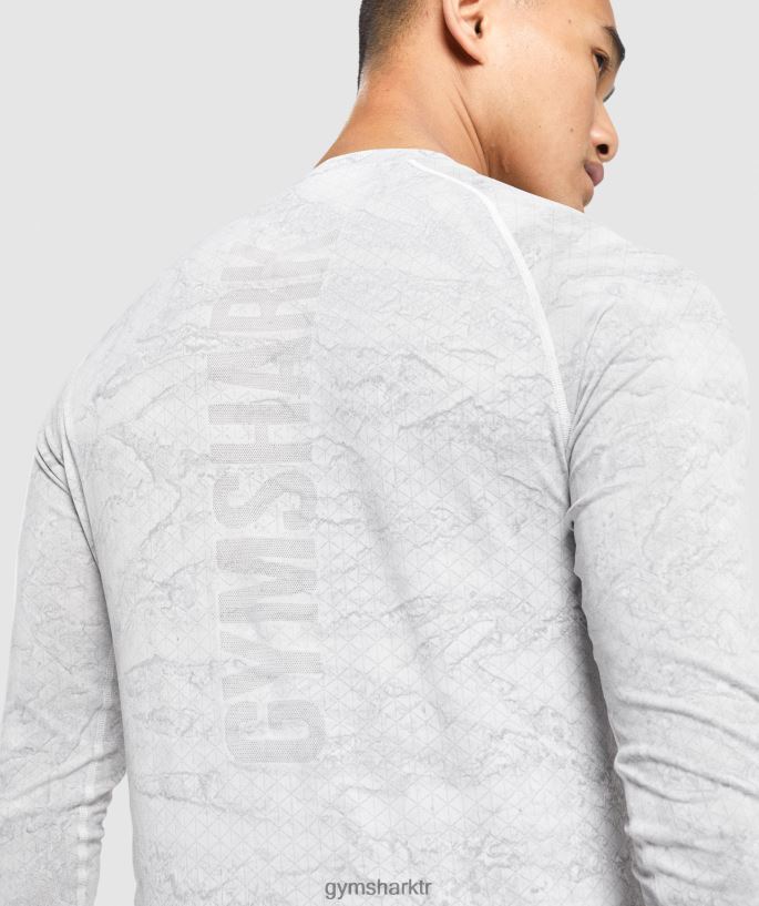 Geo dikişsiz uzun kollu t-shirt 8H4J02596 Gymshark Giyim erkekler kırık beyaz/açık gri