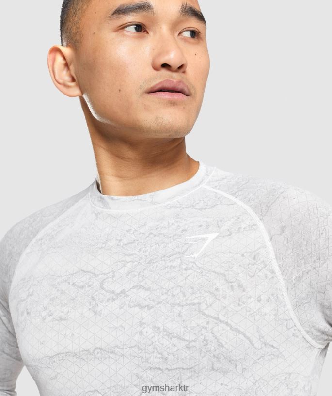 Geo dikişsiz uzun kollu t-shirt 8H4J02596 Gymshark Giyim erkekler kırık beyaz/açık gri