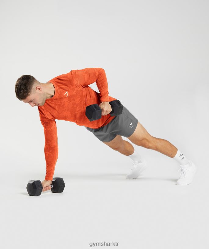 Geo dikişsiz uzun kollu t-shirt 8H4J02615 Gymshark Giyim erkekler biber kırmızısı/salsa kırmızısı