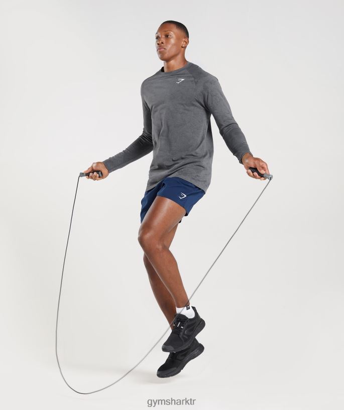 Geo dikişsiz uzun kollu t-shirt 8H4J02628 Gymshark Giyim erkekler kömür grisi/siyah