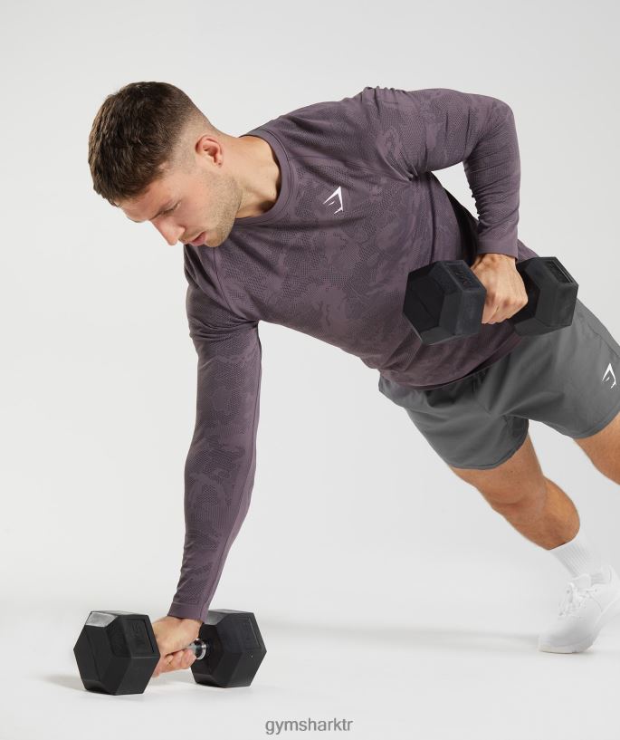 Geo dikişsiz uzun kollu t-shirt 8H4J02700 Gymshark Giyim erkekler misk leylak/siyah