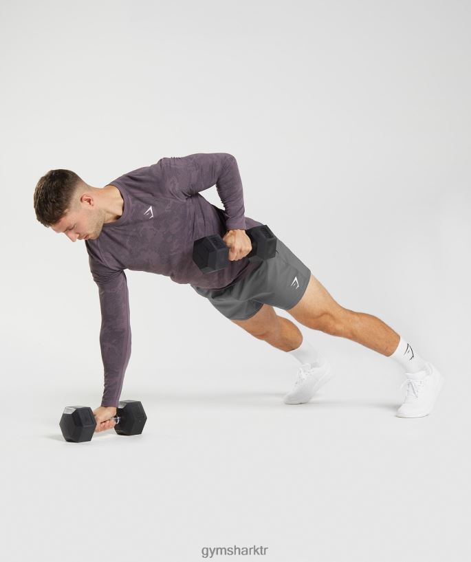 Geo dikişsiz uzun kollu t-shirt 8H4J02700 Gymshark Giyim erkekler misk leylak/siyah