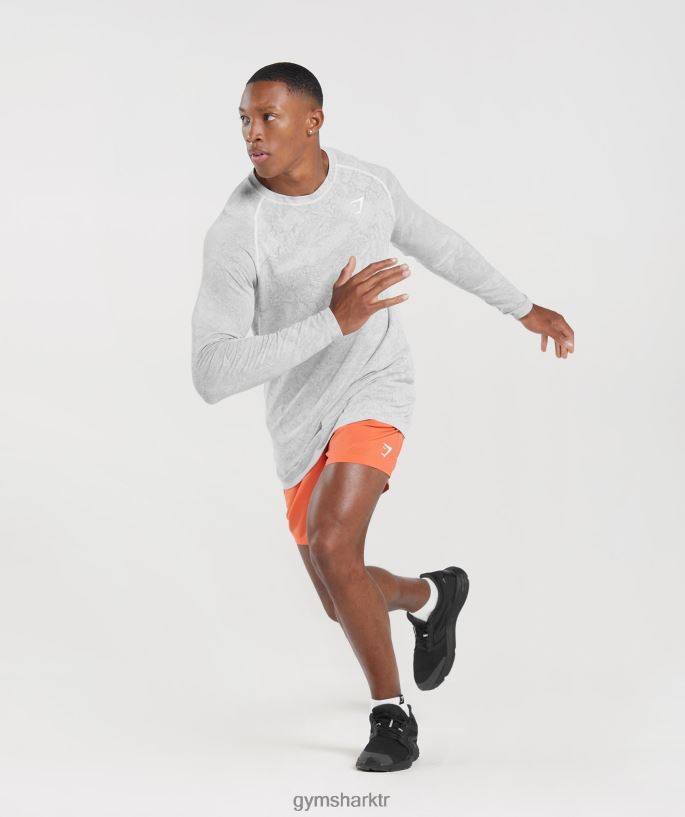 Geo dikişsiz uzun kollu t-shirt 8H4J02734 Gymshark Giyim erkekler beyaz/açık gri