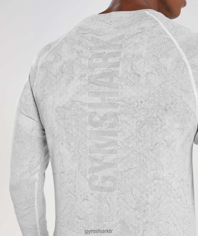 Geo dikişsiz uzun kollu t-shirt 8H4J02734 Gymshark Giyim erkekler beyaz/açık gri
