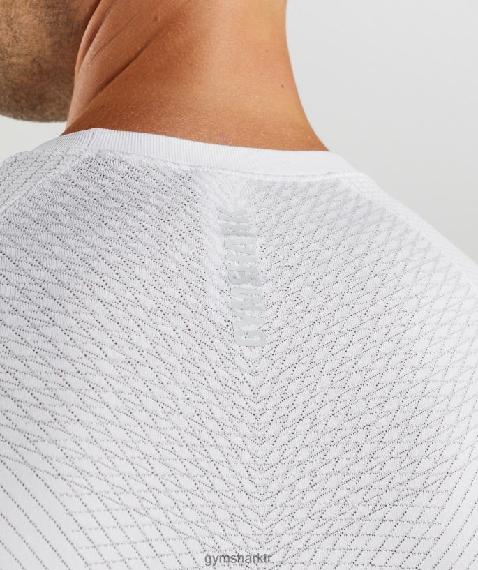 apeks dikişsiz t-shirt 8H4J02594 Gymshark Giyim erkekler beyaz/açık gri