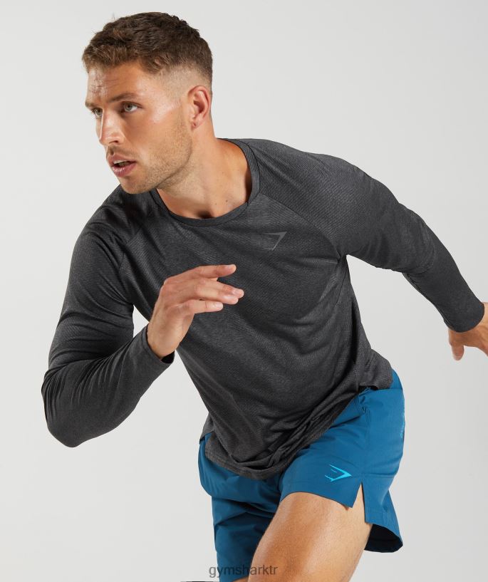 apeks uzun kollu t-shirt 8H4J02653 Gymshark Giyim erkekler siyah/siluet grisi