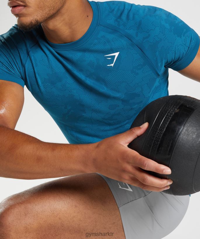 coğrafi dikişsiz tişört 8H4J02640 Gymshark Giyim erkekler atlantik mavisi/köpekbalığı mavisi