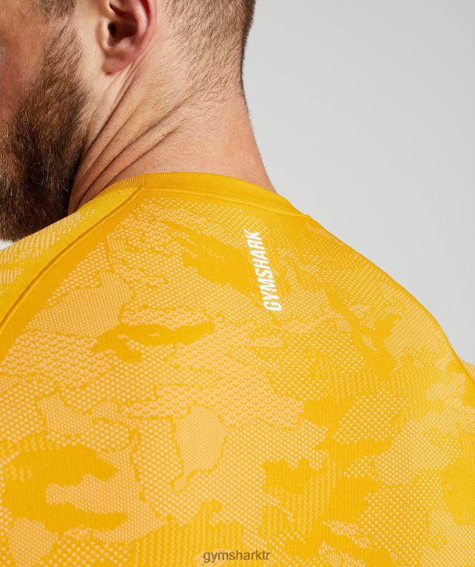 coğrafi dikişsiz tişört 8H4J02736 Gymshark Giyim erkekler güneşli sarı/beyaz