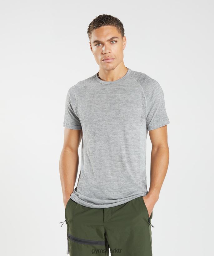 dikişsiz tişörtü tekrar al 8H4J02634 Gymshark Giyim erkekler açık gri/siyah kırçıllı