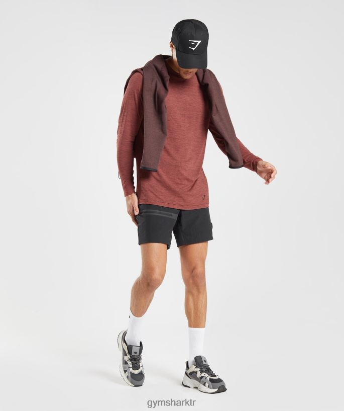 dikişsiz uzun kollu t-shirt\'ü geri alın 8H4J02606 Gymshark Giyim erkekler gül kahvesi/siyah kırçıllı