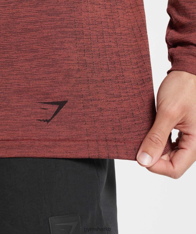 dikişsiz uzun kollu t-shirt\'ü geri alın 8H4J02606 Gymshark Giyim erkekler gül kahvesi/siyah kırçıllı