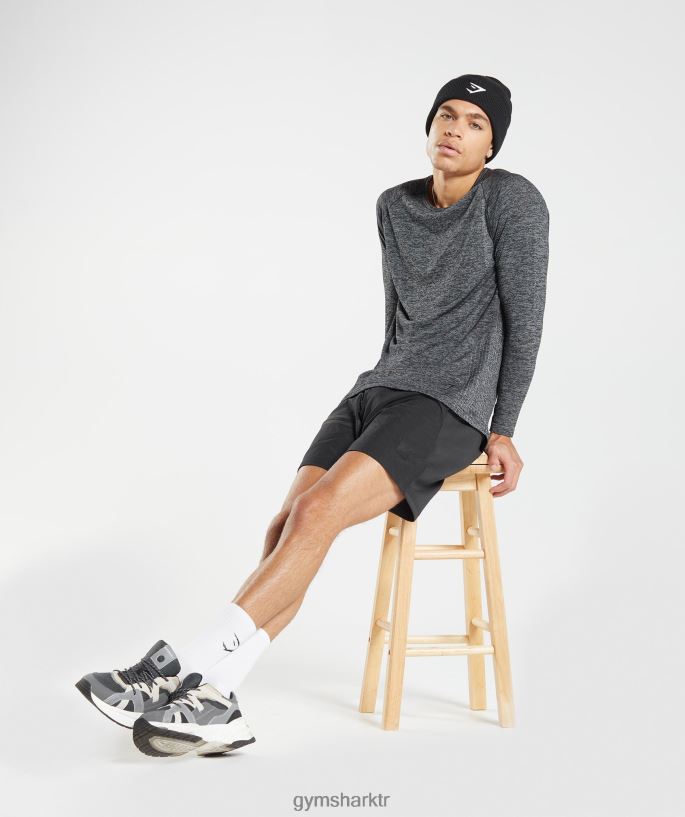 dikişsiz uzun kollu t-shirt\'ü geri alın 8H4J02632 Gymshark Giyim erkekler siyah/beyaz kırçıllı