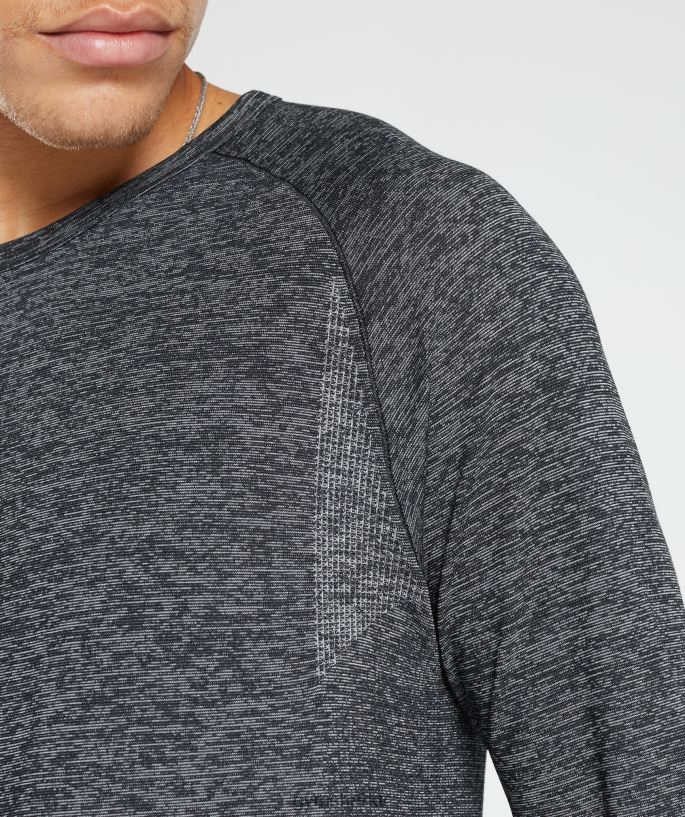 dikişsiz uzun kollu t-shirt\'ü geri alın 8H4J02632 Gymshark Giyim erkekler siyah/beyaz kırçıllı