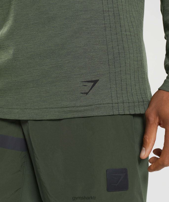 dikişsiz uzun kollu t-shirt\'ü geri alın 8H4J02647 Gymshark Giyim erkekler çekirdekli zeytin