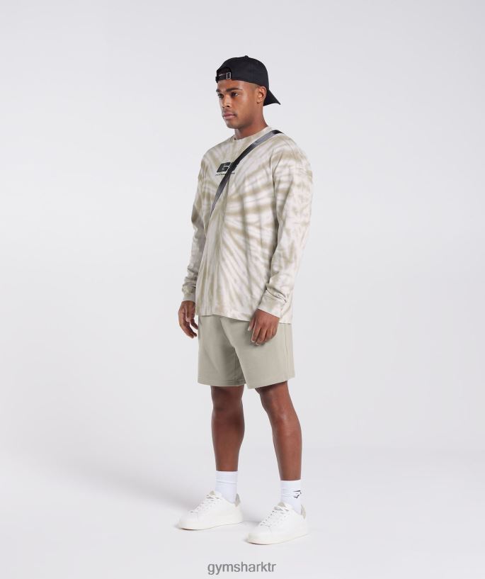 dinlenme günü uzun kollu tişört 8H4J02570 Gymshark Giyim erkekler beyaz/mantar kahvesi/spiral optik yıkama