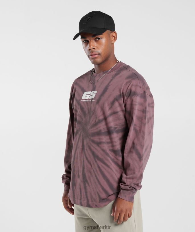dinlenme günü uzun kollu tişört 8H4J02771 Gymshark Giyim erkekler tozlu bordo/siluet gri/spiral optik yıkama