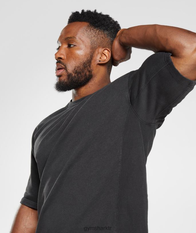 elektrikli yıkanmış kısa kollu ekip 8H4J02741 Gymshark Giyim erkekler siyah