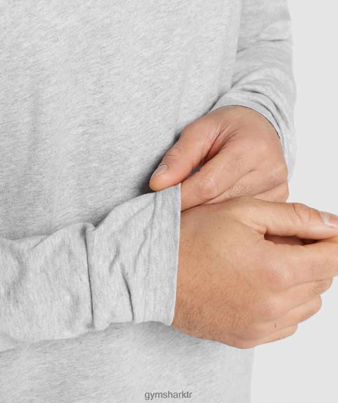 sorguç uzun kollu t-shirt 8H4J02727 Gymshark Giyim erkekler açık gri çekirdekli marn