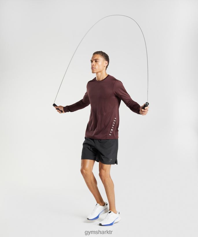 spor uzun kollu t-shirt 8H4J02681 Gymshark Giyim erkekler fırınlanmış bordo/siyah marn