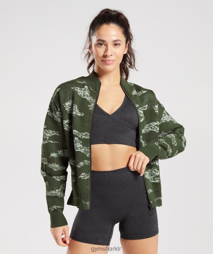 camo dikişsiz eşofmanı uyarla 8H4J02371 Gymshark Giyim kadınlar yosunlu zeytin/aloe yeşili