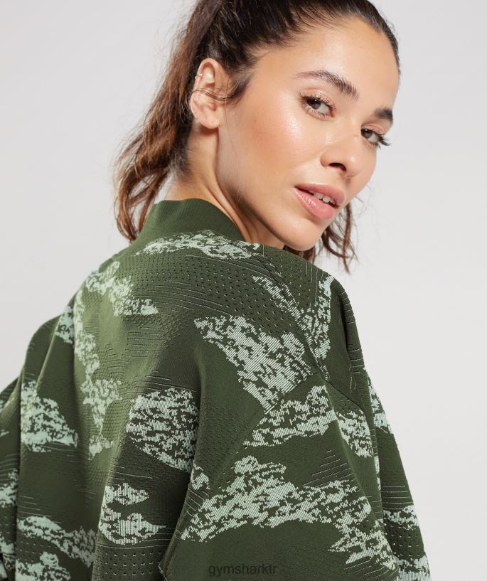 camo dikişsiz eşofmanı uyarla 8H4J02371 Gymshark Giyim kadınlar yosunlu zeytin/aloe yeşili