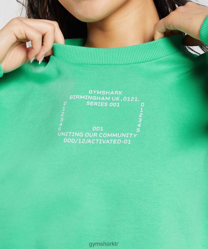 aktif grafik sweatshirt 8H4J02390 Gymshark Giyim kadınlar tropik yeşil