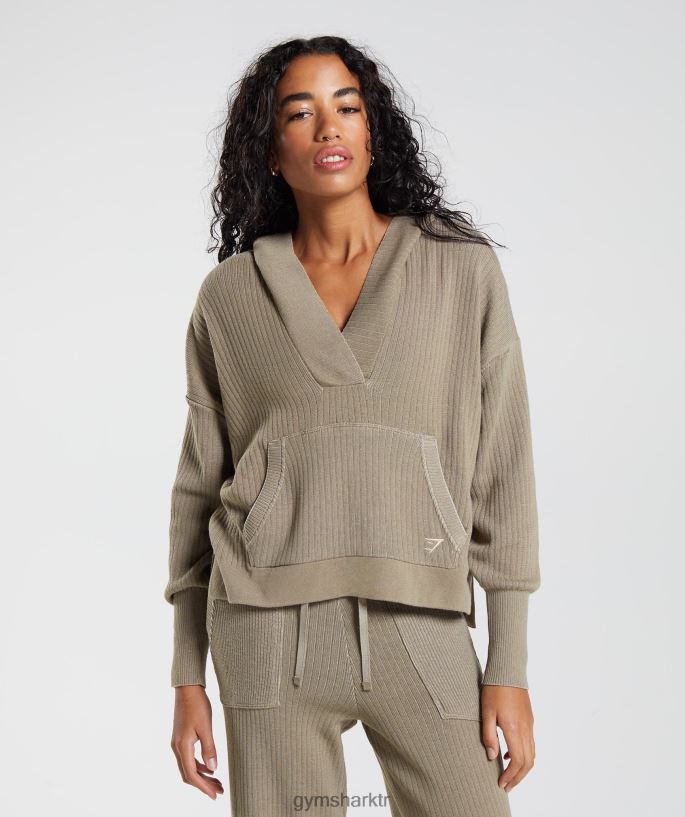 duraklama triko kapşonlu 8H4J02384 Gymshark Giyim kadınlar çimento kahvesi/çakıl grisi
