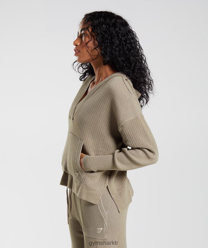 duraklama triko kapşonlu 8H4J02384 Gymshark Giyim kadınlar çimento kahvesi/çakıl grisi
