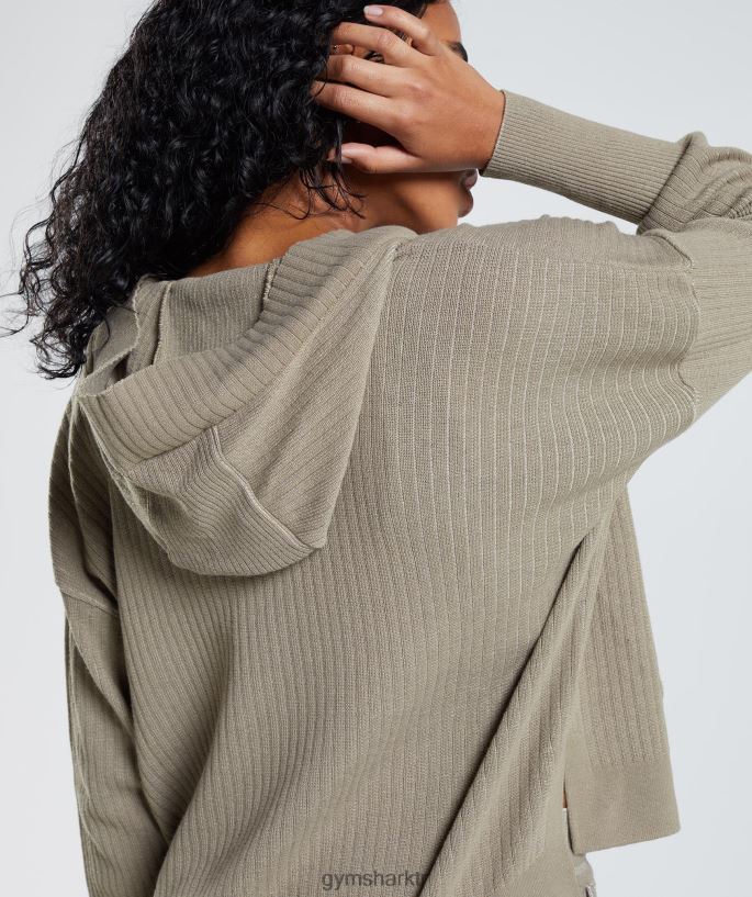 duraklama triko kapşonlu 8H4J02384 Gymshark Giyim kadınlar çimento kahvesi/çakıl grisi
