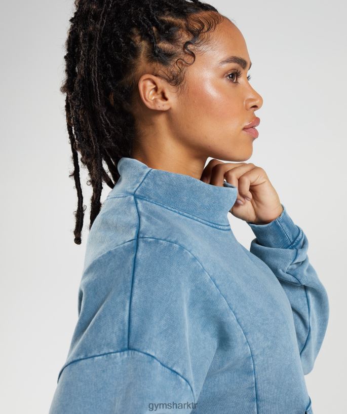 eski yıkanmış sweatshirt 8H4J02404 Gymshark Giyim kadınlar göl kenarı mavisi